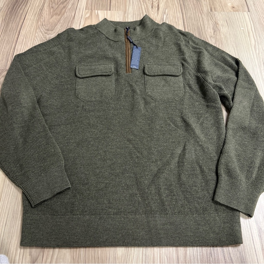 Hart Schaffner Marx 1/4 Zip Sweater Merino Wool Olive Men's Large $198 NWT